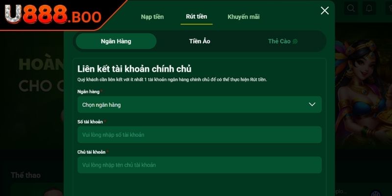 Nạp Rút Tiền u888 2 Cách rút tiền U888 chính xác